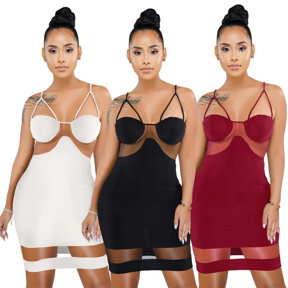 

Сексуальное прозрачное лоскутное облегающее мини-платье, женское Повседневное платье на бретельках с v-образным вырезом, вечернее платье-ф...