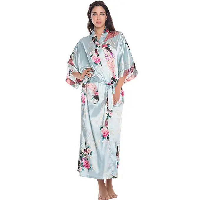 Атласное шелковое летнее кимоно халат удобная мягкая ночная рубашка пижамы