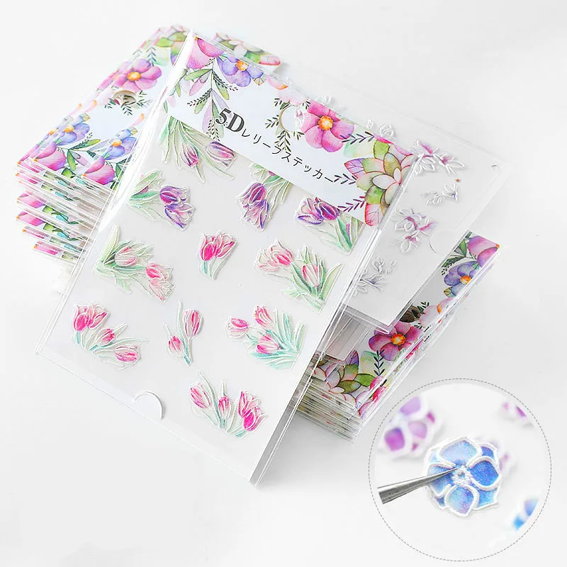 5D резные полые свежие летние искусства ногтей для женщин украшения