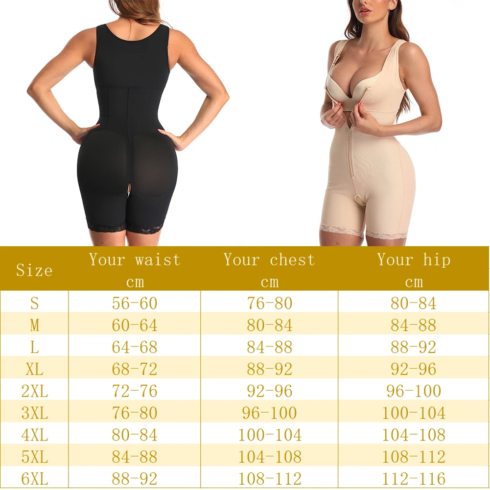 

Plus Size Women Zipper Full Body Shapewear Underbust Slimming Mid thigh Tummy Control Postpartum Body Shaper Girdle Powernet 6XL