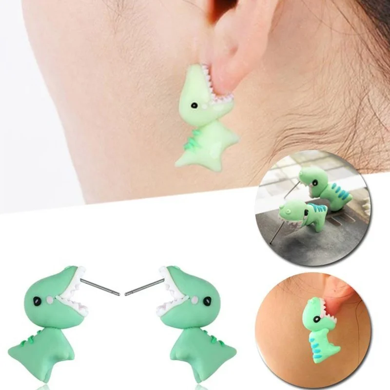 

1Pair Fashion Stud Earrings Soft Pottery Dinosaur Earrings Cute Rabbit 3d Animal Earring Fine Jewelry for Women Child Girls Gift