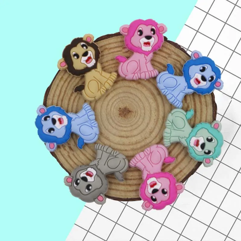 

Kovict 10pcs Lion Baby Rodent BPA Food Free Silicone Teething Nursing Pacifier Clip Silicone Beads