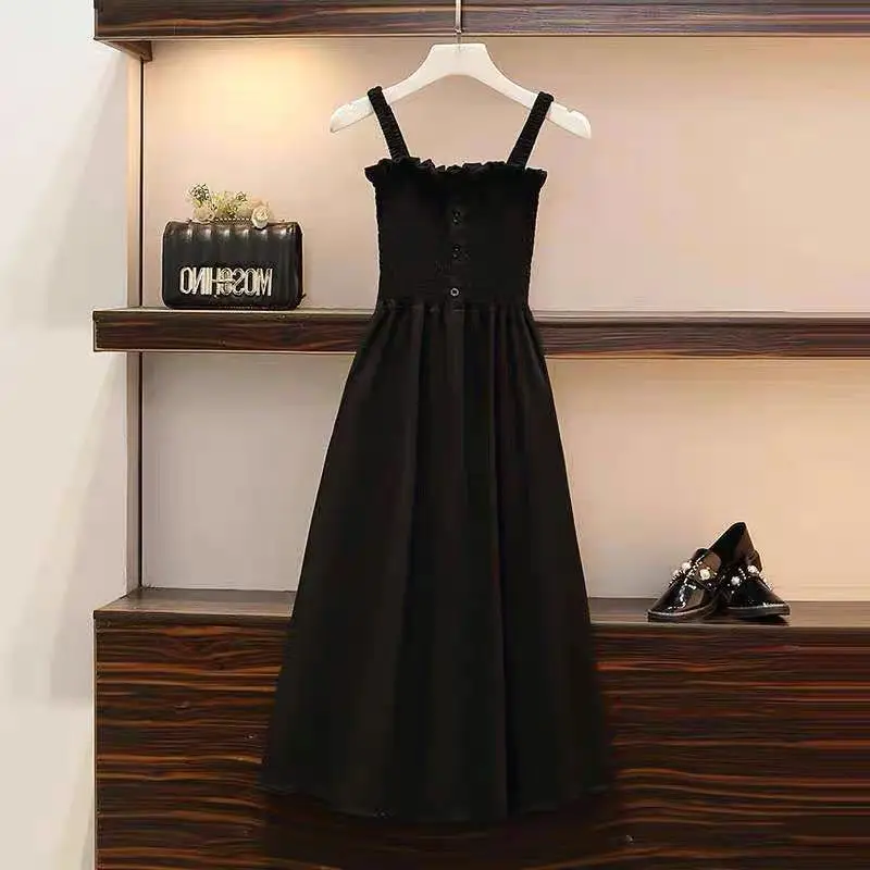 

Summer dress with a dress in the new dress 2021 temperament wild wood ears pleated thin tube top strap mid-length chiffon dress
