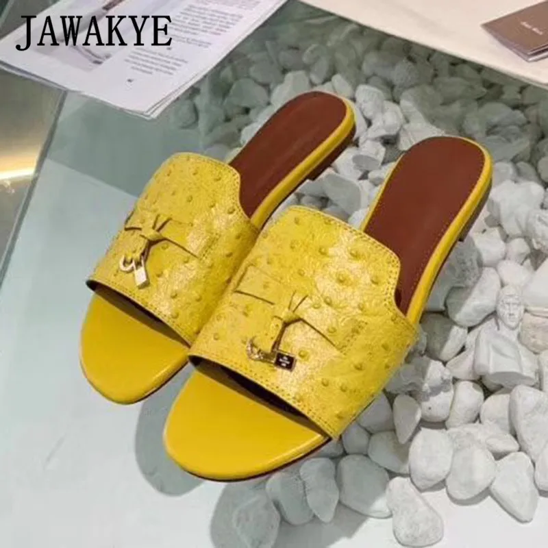Новинка Шлепанцы на плоской подошве Женские туфли из страусиной кожи с