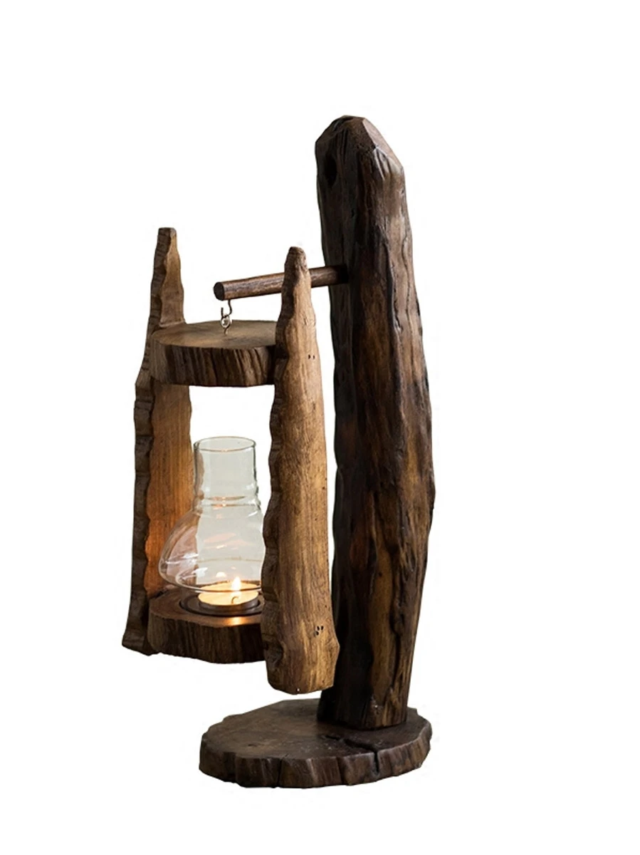 

Wooden Windproof Candle Holder Vintage Candle Holder Porte Bougie Modern Simple Handmade Wood Carving Chinese Decorations FF8C95