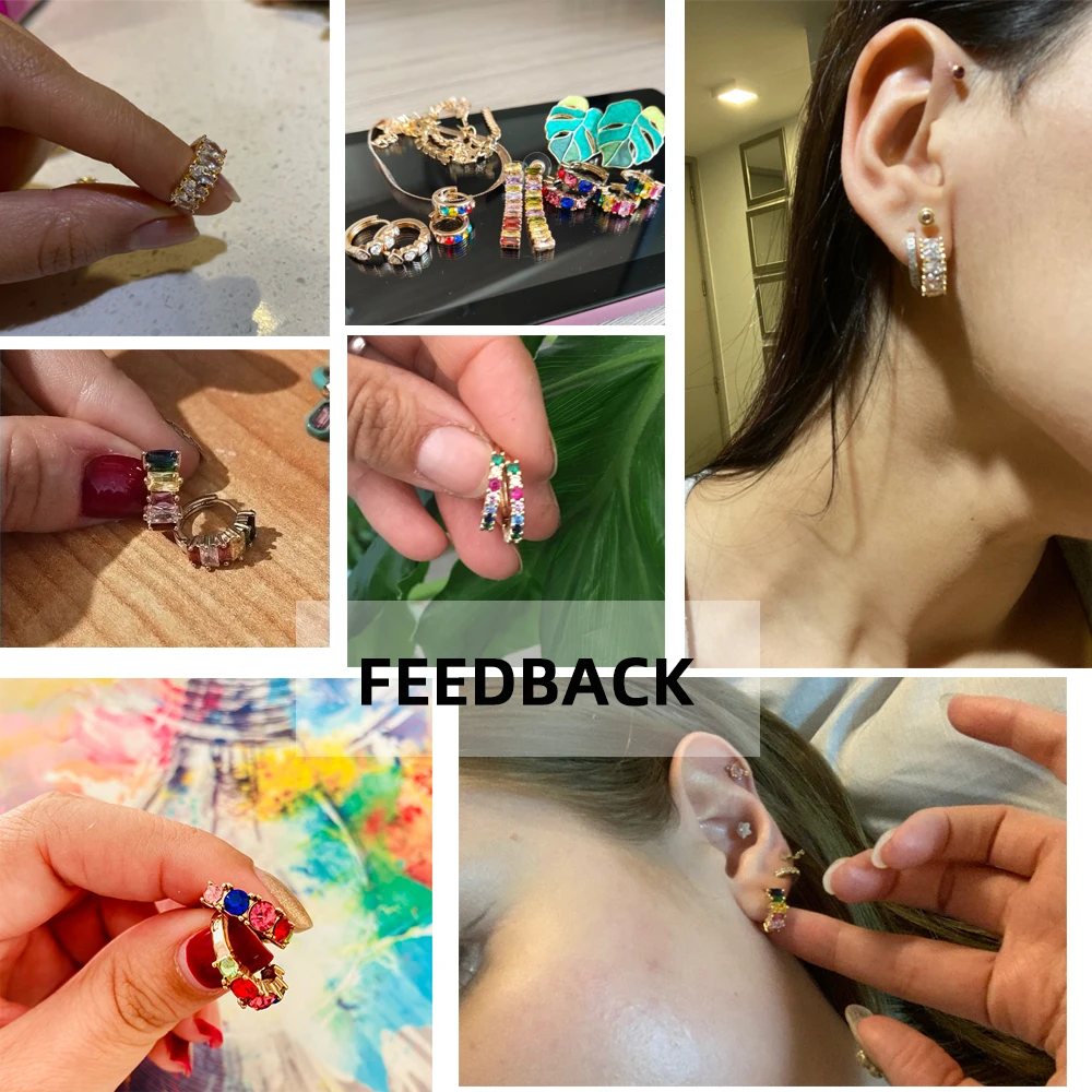 

Fashion Colorful Crystal Small Hoop Earrings Clear CZ Geometric Circle Huggie Earrings For Women Jewelry