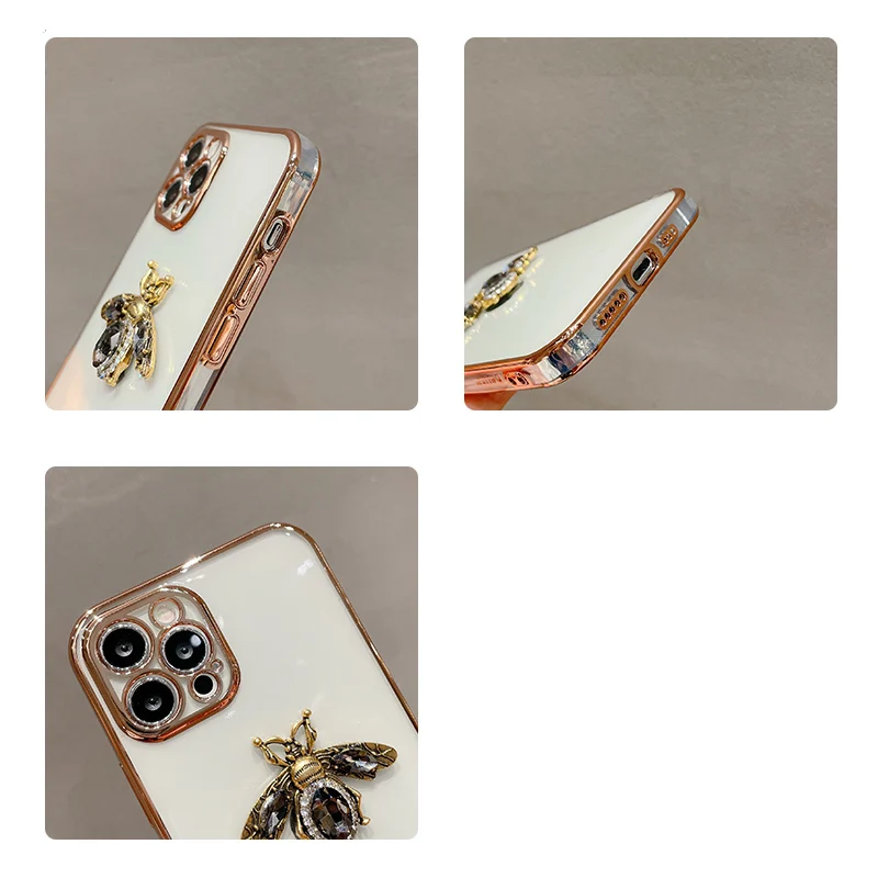 Luxury diamonds bee electroped phone case For iphone 13 12 11Pro Max 14 14pro x xr xs Protective clear cover for iphone 14pro