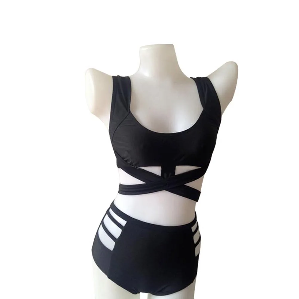 

Hot Fashion Women Sexy Bikinis Solid Color Strap Swimsuit High Waisted Hollow Bathing Suits Ladies Plus Size Swimwear Set MVI-in