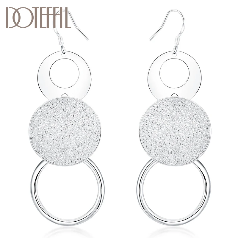 

DOTEFFIL 925 Sterling Silver Round O-shaped Matte Earrings Fashion Woman Charm Earrings Wedding Jewelry