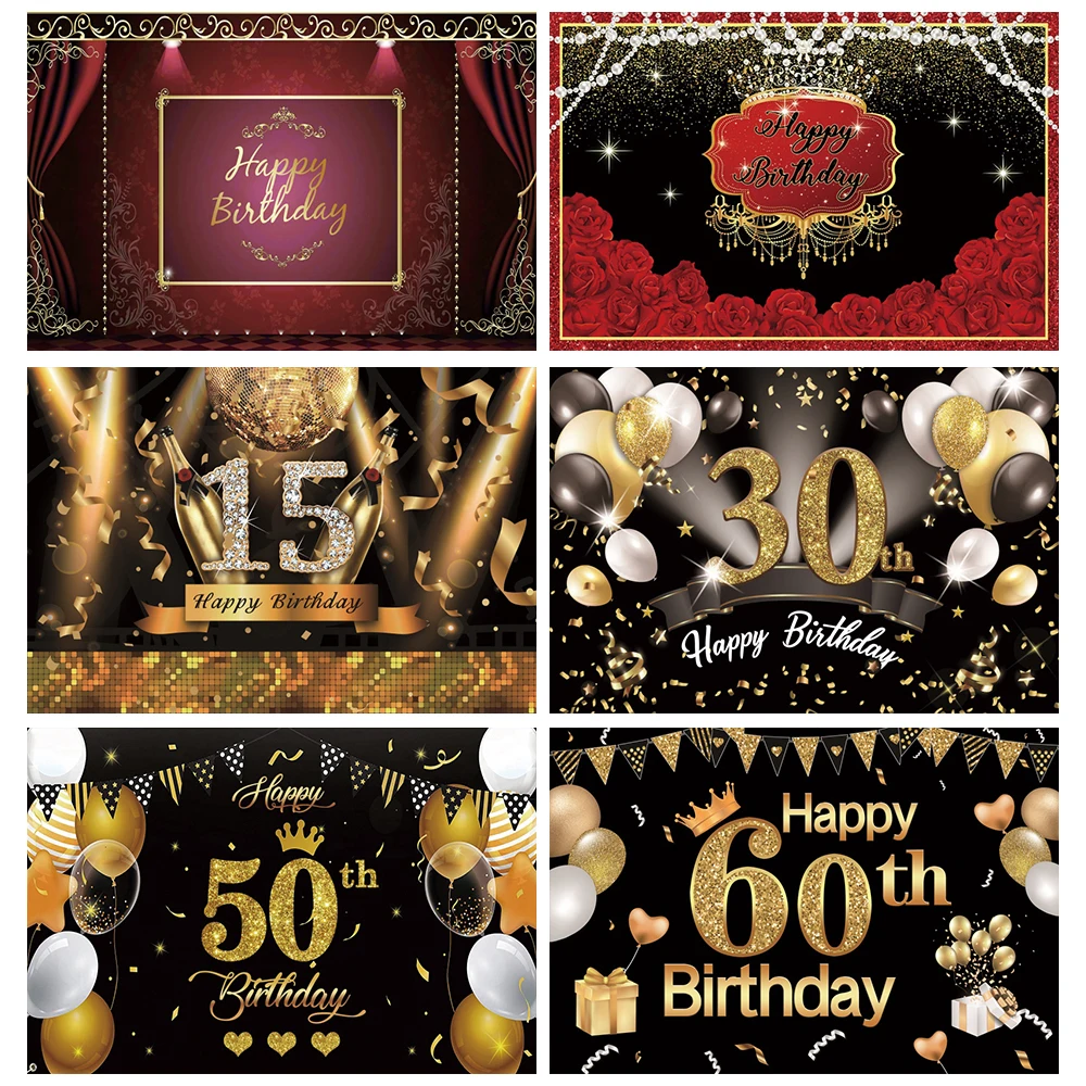 Постер с изображением золотых шаров для празднования 15-го 30-го дня рождения, фон, фото-декорации
