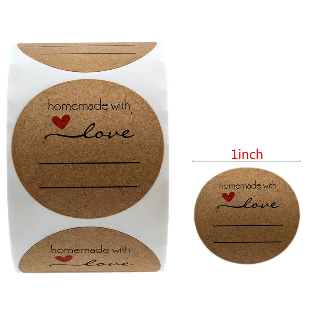 500 Pcs Handmade With Love Stickers Natural Kraft Paper For Package Adhesive Labels Envelope Sealing Stationery Sticker | Канцтовары для