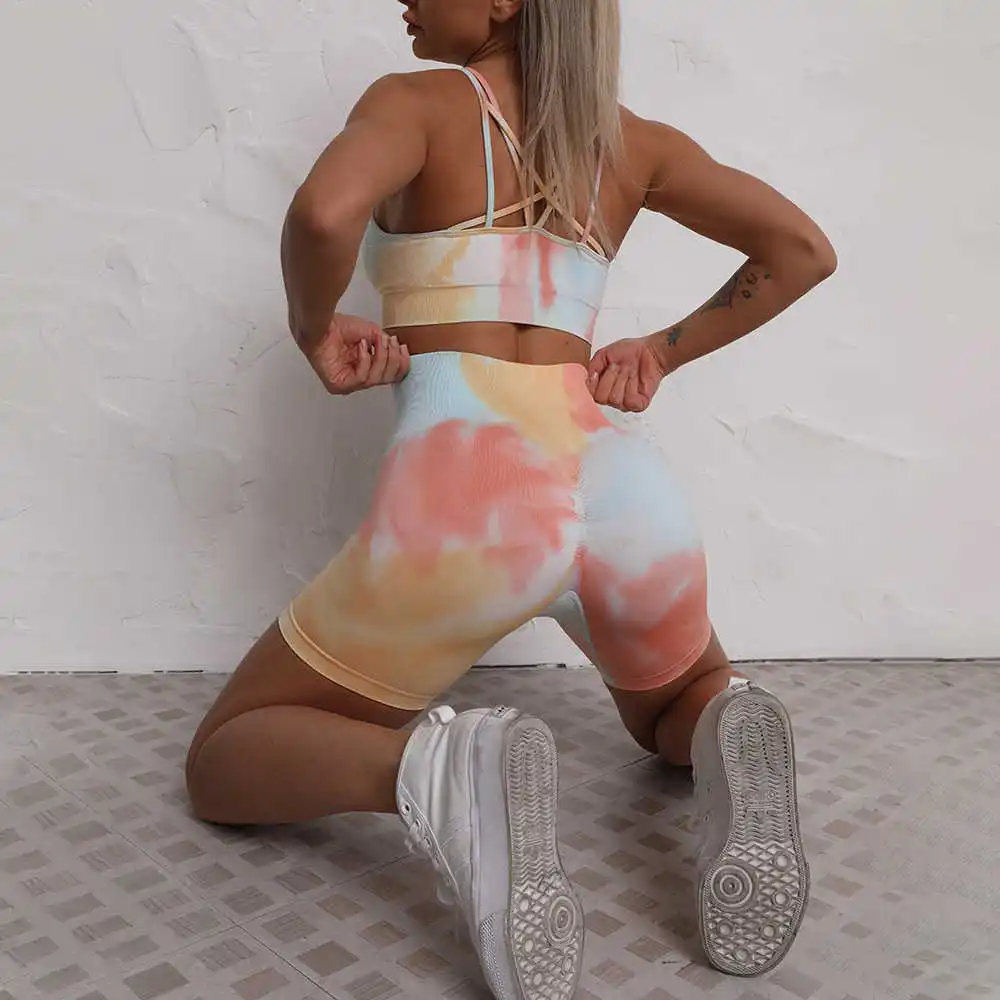 

Giyu Tie Dye Two Piece Set Women Tracksuit Joggjing Femme Summer Sports Crop Top Shorts Sets 2 Piece Set Outfits Streetwear