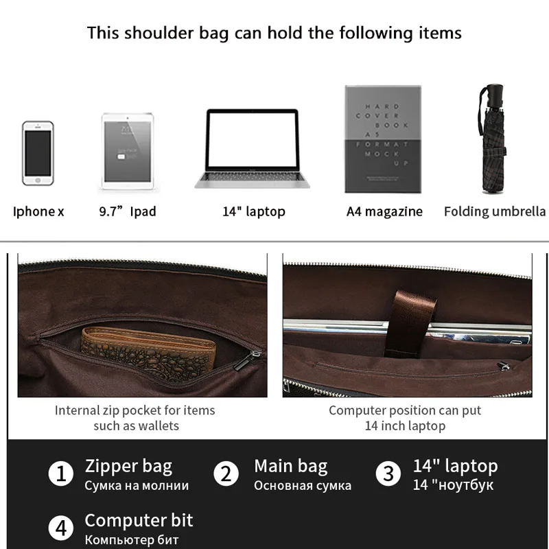 WESTAL Men's Bag Genuine Leather Shoulder Bags for Men Laptop Handbags Tote Male Messenger/Crossbody 8968 |