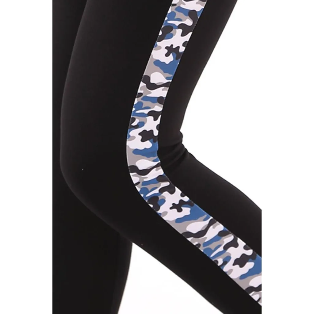 Almila 4058 Camouflage Blue Side Belt Women Leggings