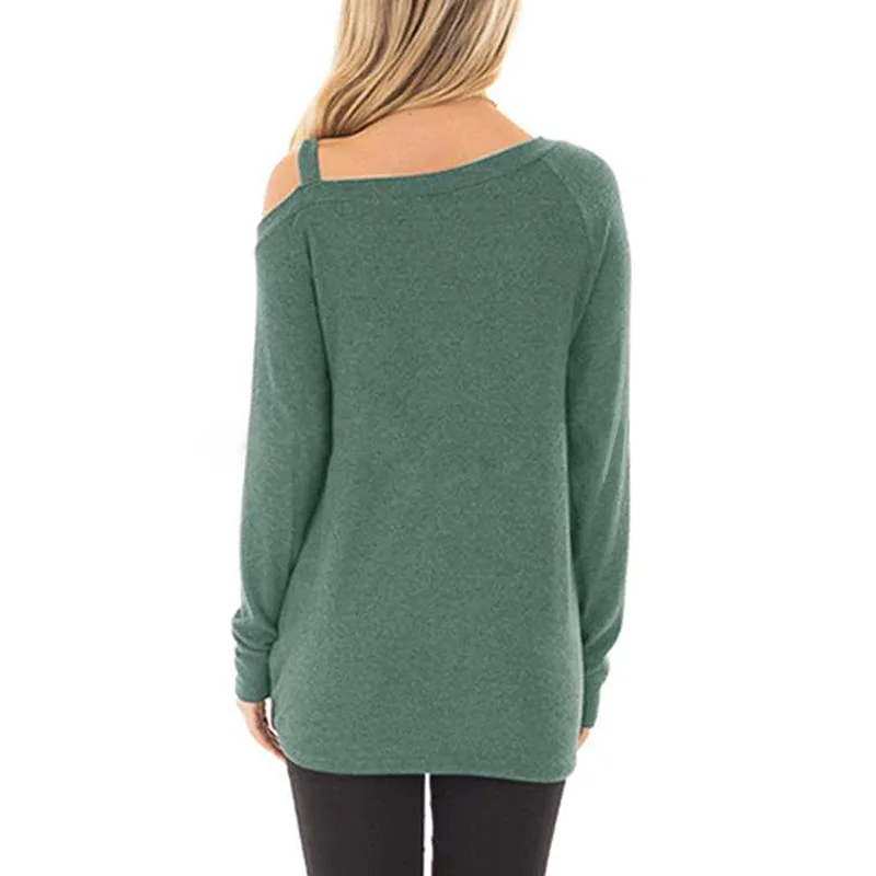 Women Long Sleeve Off-shoulder T-shirt Autumn Winter Comfortable Solid Color Knotted Loose Top JS26 | Женская одежда