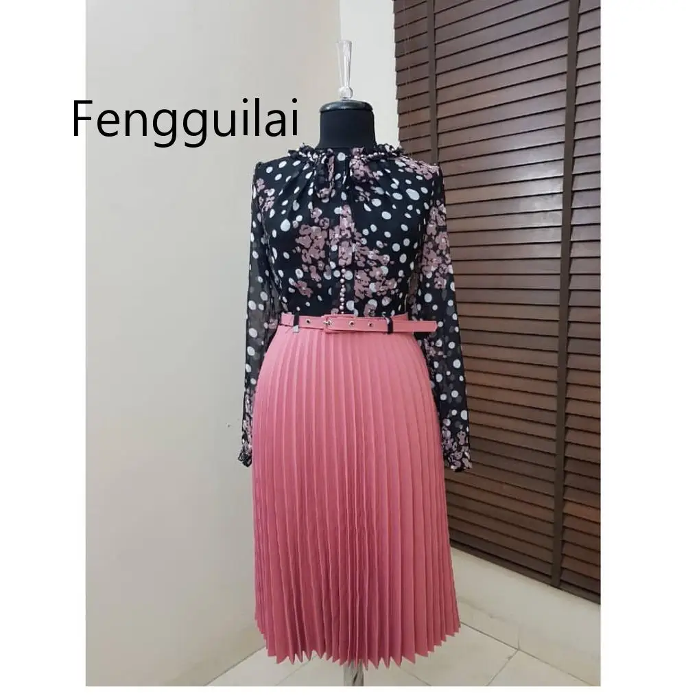 

FENGGUILAI Spring Autumn Chiffon Print Dress Casual Cute Women Floral Long Bowknot Dresses Long Sleeve Vestido L-3XL Plus Size