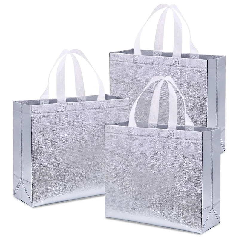 

12 Pcs Glossy Reusable Grocery Bags Shopping Tote Bags With Handle,Bridesmaids Bags Non-Woven Gift Bags For Christmas
