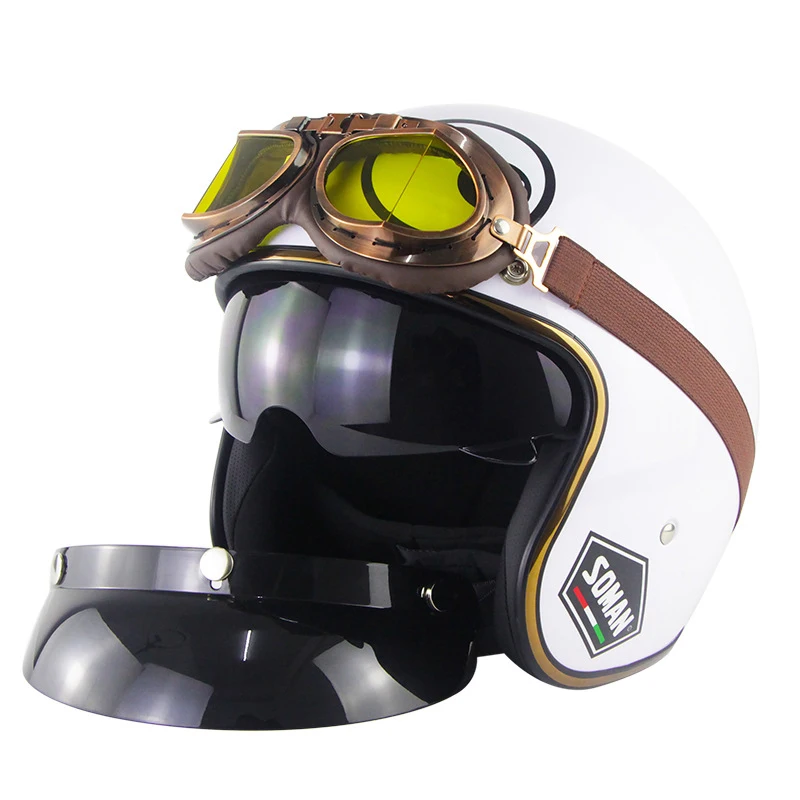 Scooter Retro Helmet Motorcycle Open Face Leather Helmets 3/4 Chopper Casco Moto Vespa Vintage | Автомобили и мотоциклы