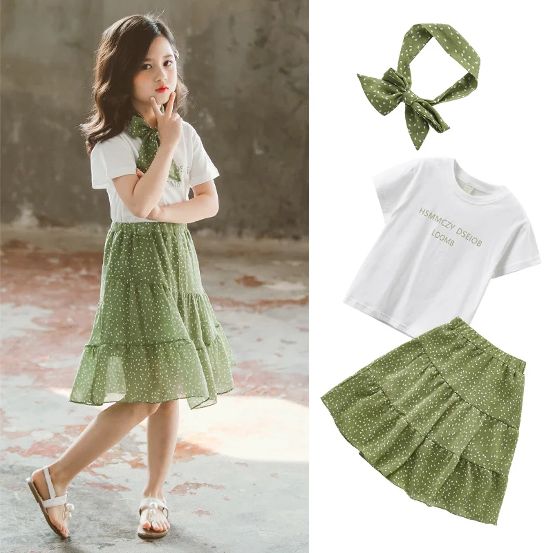 

Girls Clothes Boutique Kids Clothing Girls 2020 Summer Letter T Shirts Top and Polka Dot Skirts 2pcs Set fashion Clothes Suits