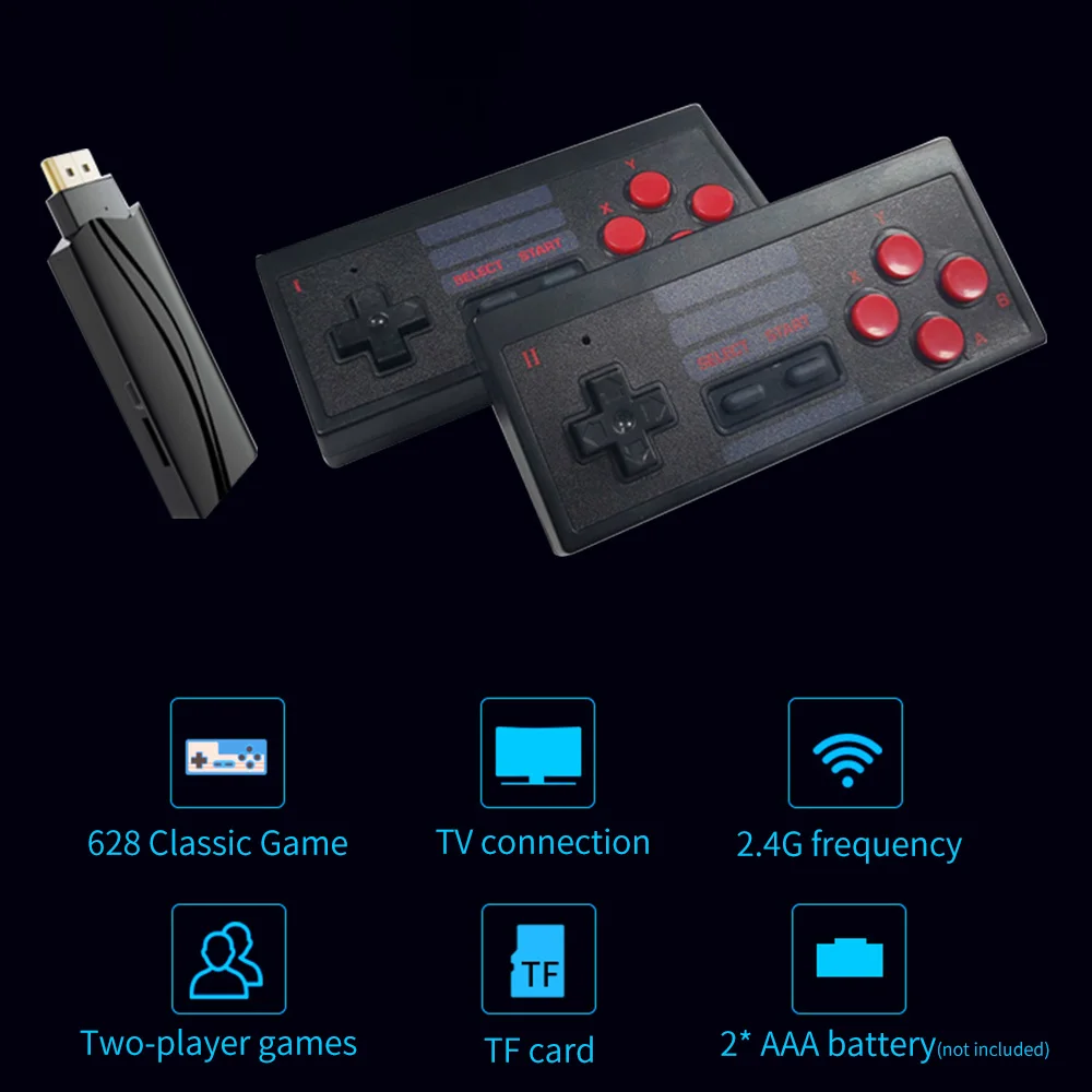 Классическая игровая мини консоль с USB 628 встроенных игр двумя беспроводными