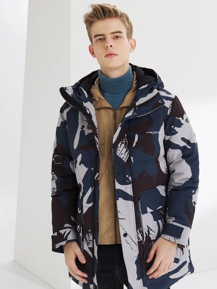 Пуховик BOSIDENG мужская новая куртка средней длины с капюшоном модная зимняя