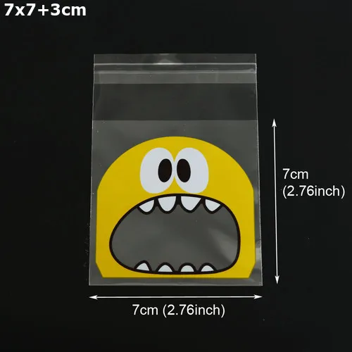 7x7cm yellow monster 100 шт 7x7 см веселое рождественское печенье конфеты пластиковые пакеты прозрачные вечерние Подарочные Сумки Канцелярские принадлежности пластиковый конверт - Цвет: 7x7cm yellow monster