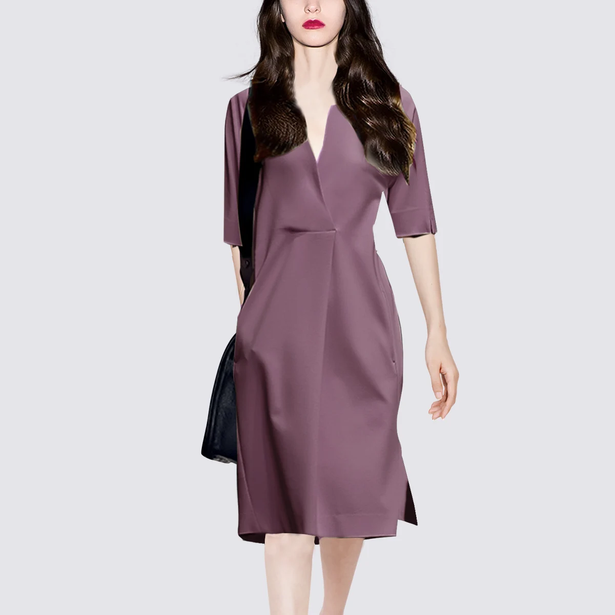 

V-neck Slim purple A-line dress 2021 new fall temperament goddess model elegant intellectual women