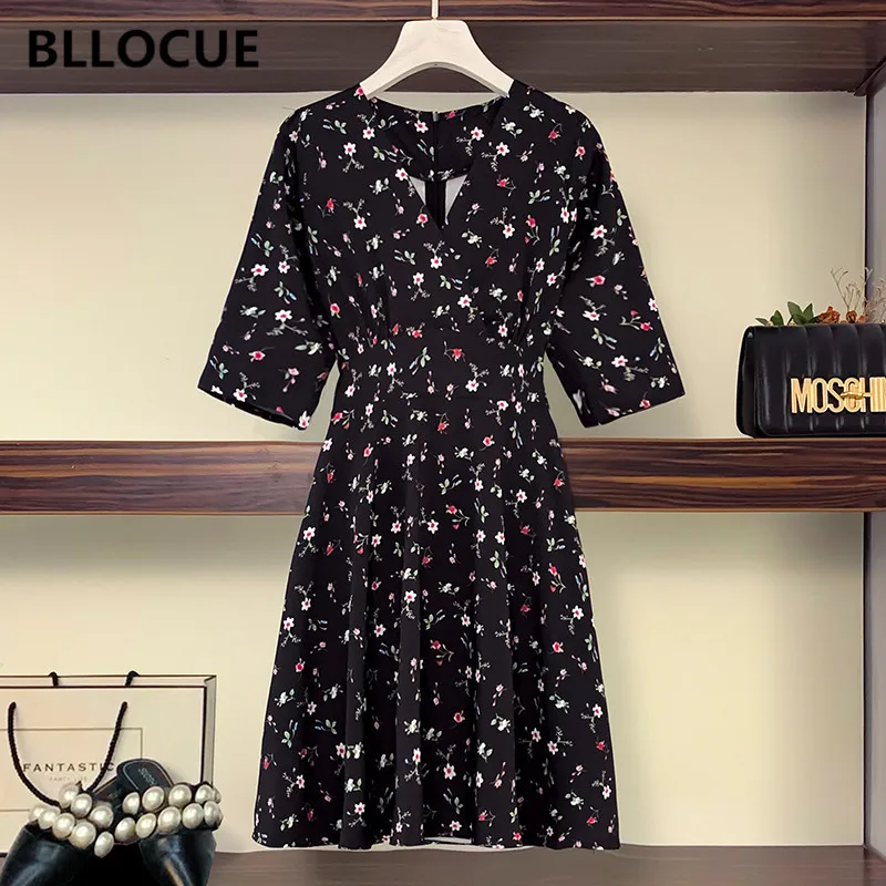 

BLLOCUE New Fashion 2020 Women Summer Dresses Casual Sexy V-Neck High Waist Floral Print Elegant Vintage Dress Vestidos