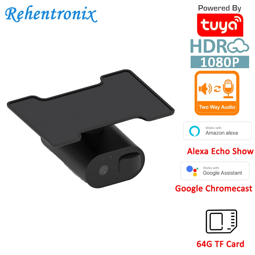 

3MP Водонепроницаемая уличная перезаряжаемая батарея Солнечная камера видеонаблюдения Wi-Fi камера Tuya работает с Alexa Google голосовым управлением