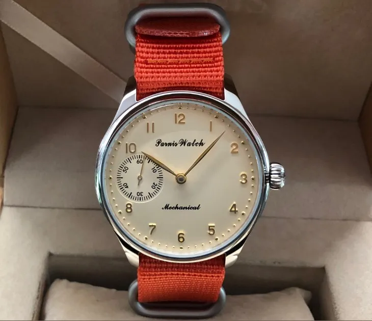 Мужские часы PARNIS с сапфировым стеклом или минеральным 44 мм молочно желтым