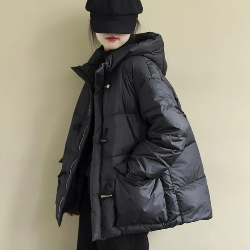 

Winter Coat Womens Oversize Cotton Jackets Warm Thick Hooded Fashion Black Autumn Pocket Casual Parkas Cardigan Outerwear Female