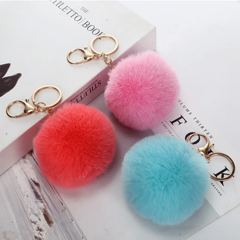 

Plush Ball Keychain Pendant Rex Rabbit Fur Keyring Cute POM POM Key Chain Creative Women Bag Ornaments Car Keyfob Jewelry Gift