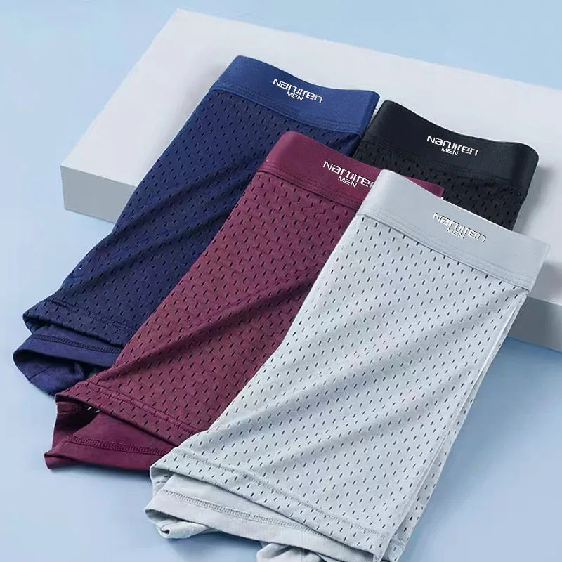 Men's underwear boxer summer ice silk mesh breathable thin shorts men's brand sexy boxer shorts L-4XL PIus size
