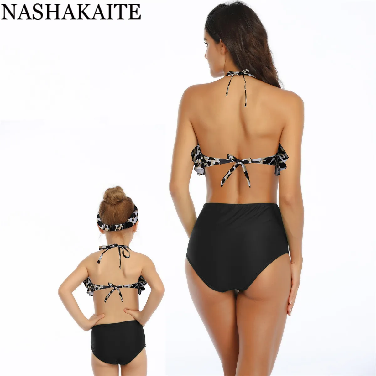 NASHAKAITE/купальный костюм для мамы и дочки; летний комплект бикини с оборками и принтом в виде листьев; Семейные комплекты; одежда для купания; семейный образ; mae e filha