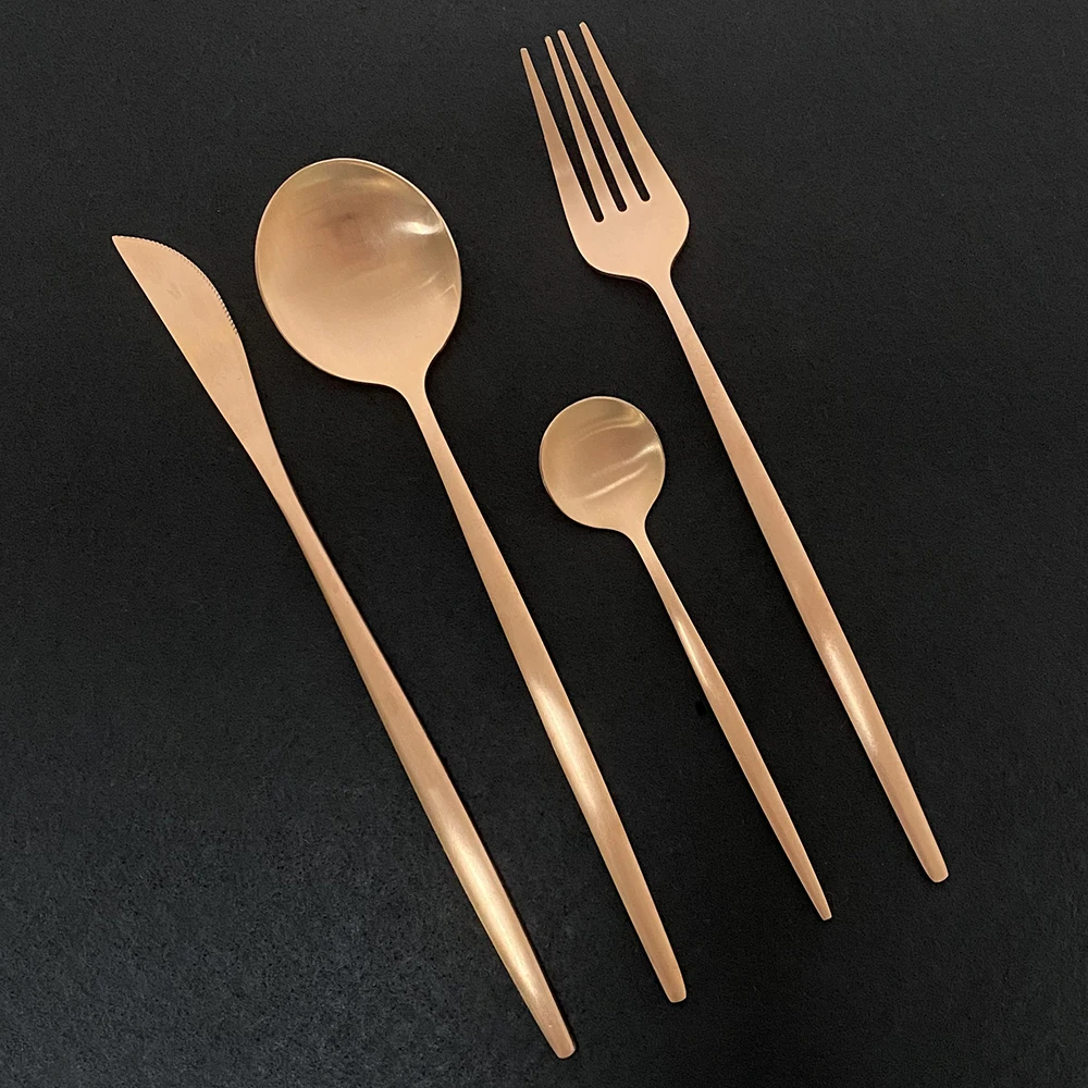 6 комплектов розовое золото матовые столовые приборы набор посуды из нержавеющей