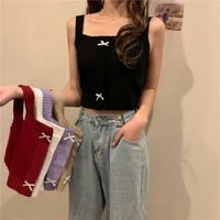 2021 summer new korean style slim fit slimming sweet and spicy bow elastic outerwear knitted camisole womens clothing