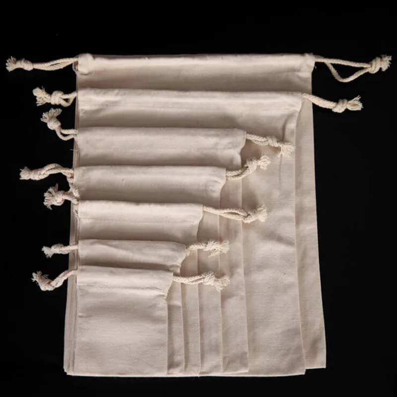 Многоразовая Хлопковая сумка для покупок на шнурке хозяйственная моющиеся мешки