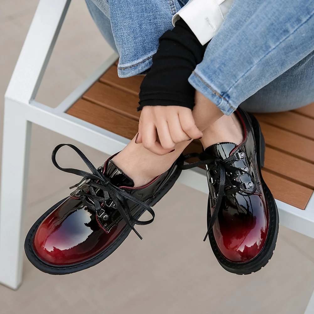 

DORATASIA Genuine Leather Women Low Heel Chunky Shoes Brand Quality Spring Pumps Women Office Casual Lace Up Pumps