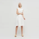 Летнее Повседневное платье Dabourfeel однотонное с круглым вырезом без рукавов из хлопка и льна свободное платье до колена с поясом модное повседневное офисное 2021