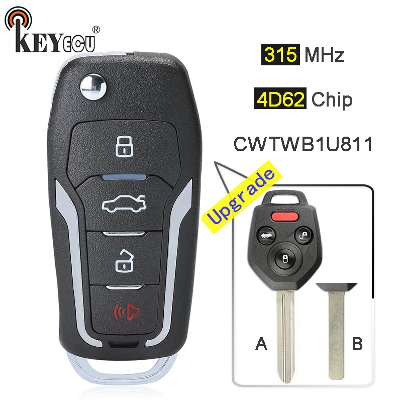 KEYECU 315 МГц 4D82 чип CWTWBU811 обновленный Флип складной 3+ 1 4 кнопки дистанционного ключа брелок для Subaru Forester Impreza Legacy WRX