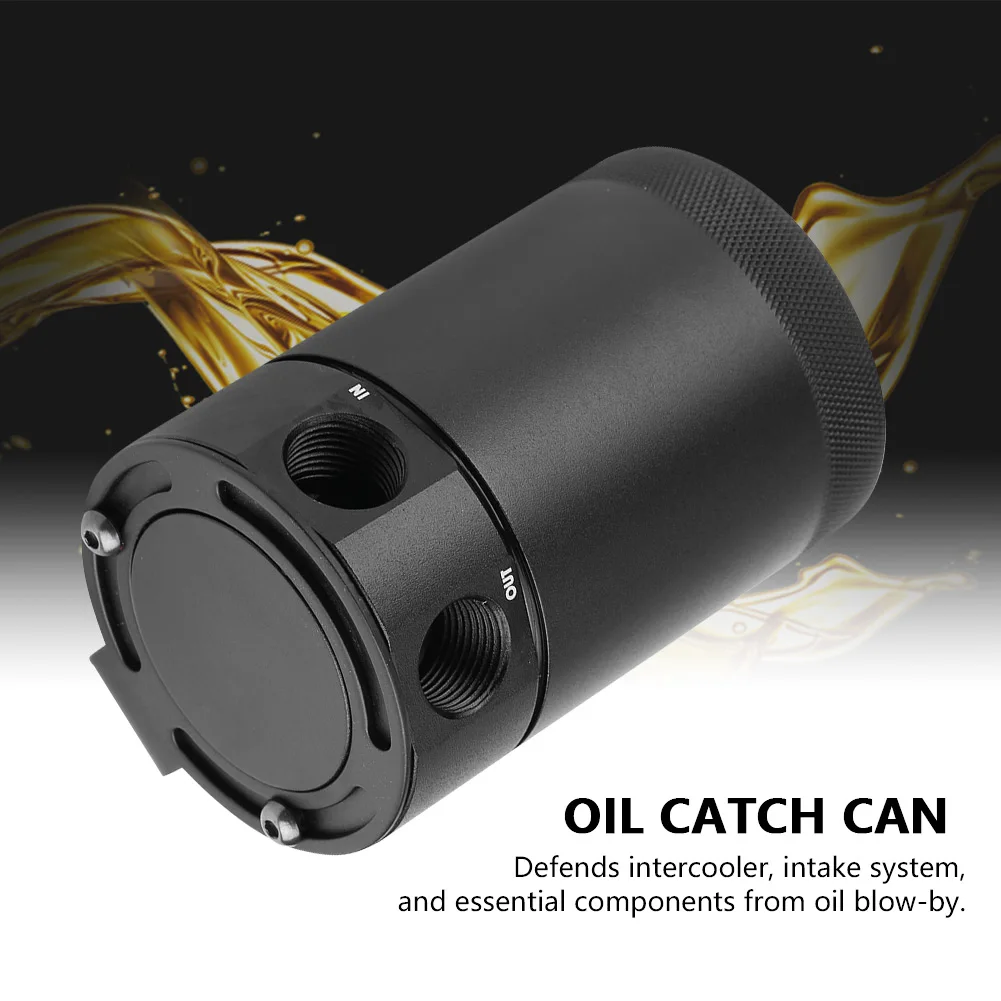 

Universal Compact Baffled 2-Port Oil Catch Can Tank Breather Reservoir