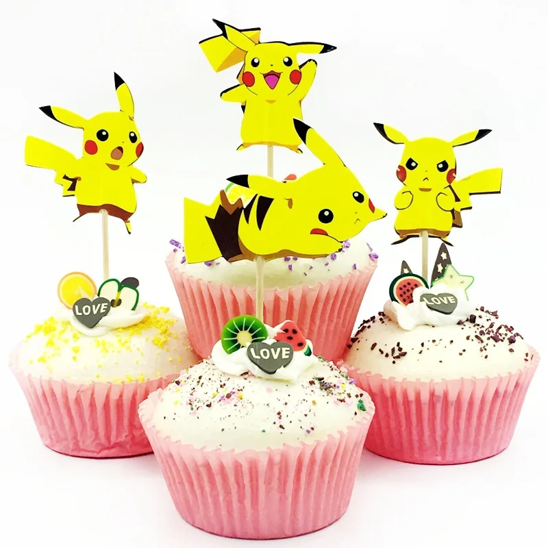 Покемон для украшения торта с днем рождения покебол Pikachu кекс вставка флаг торт