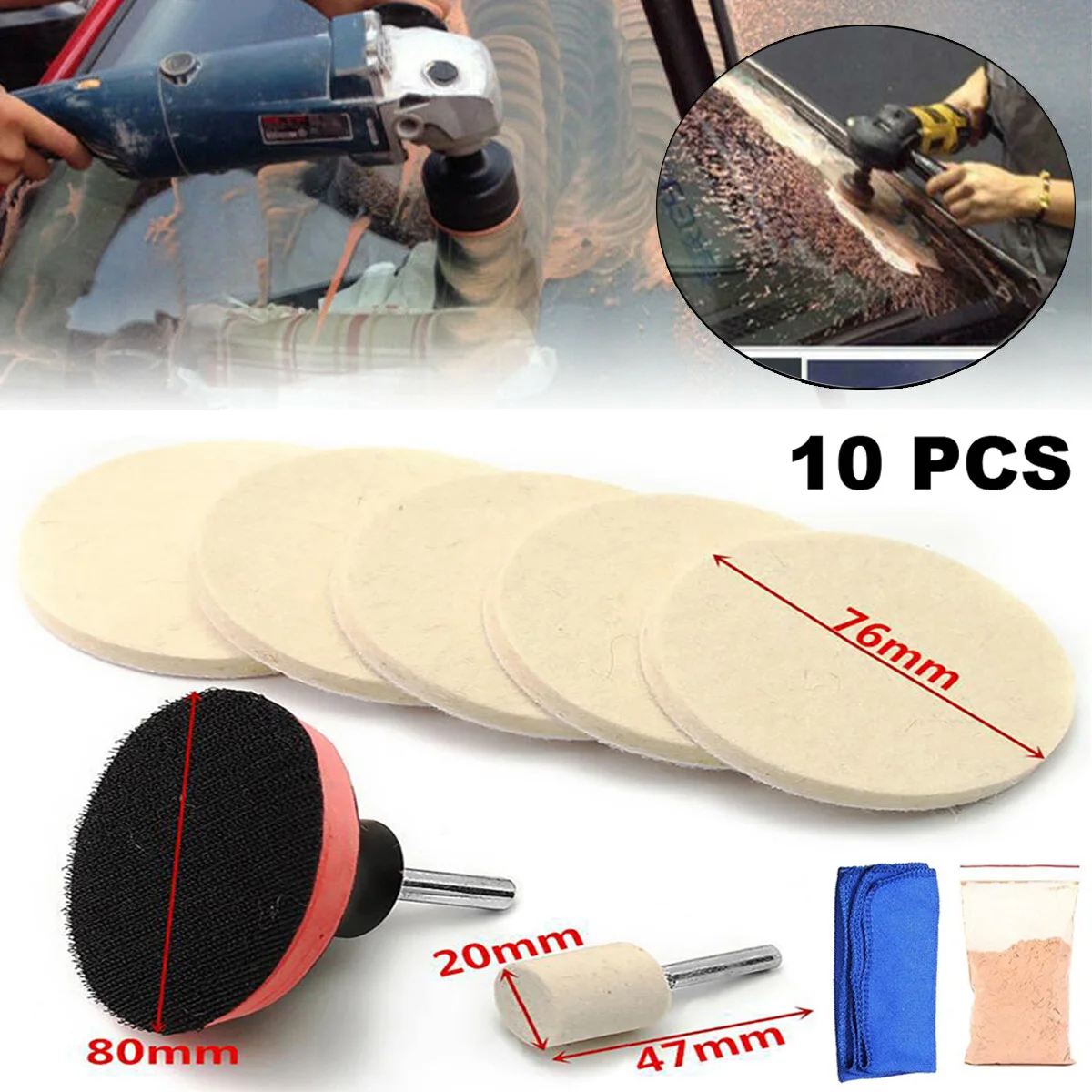 

10Pcs car window glass polishing tool kit package windshield scratches car scratch removal tool polishing accessories