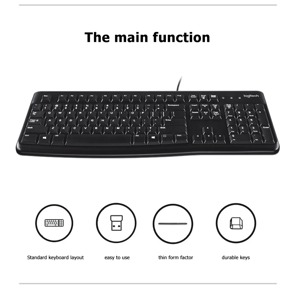 Ультратонкая Проводная клавиатура Logitech K120 104 клавиш настольный ПК компьютер