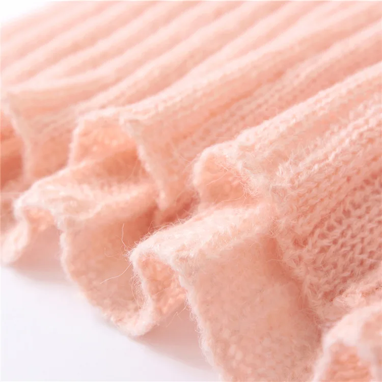 

Pure color knit sweater casual fashion versatile loose new 2020 autumn and winter new ruffled round neck long sleeve top