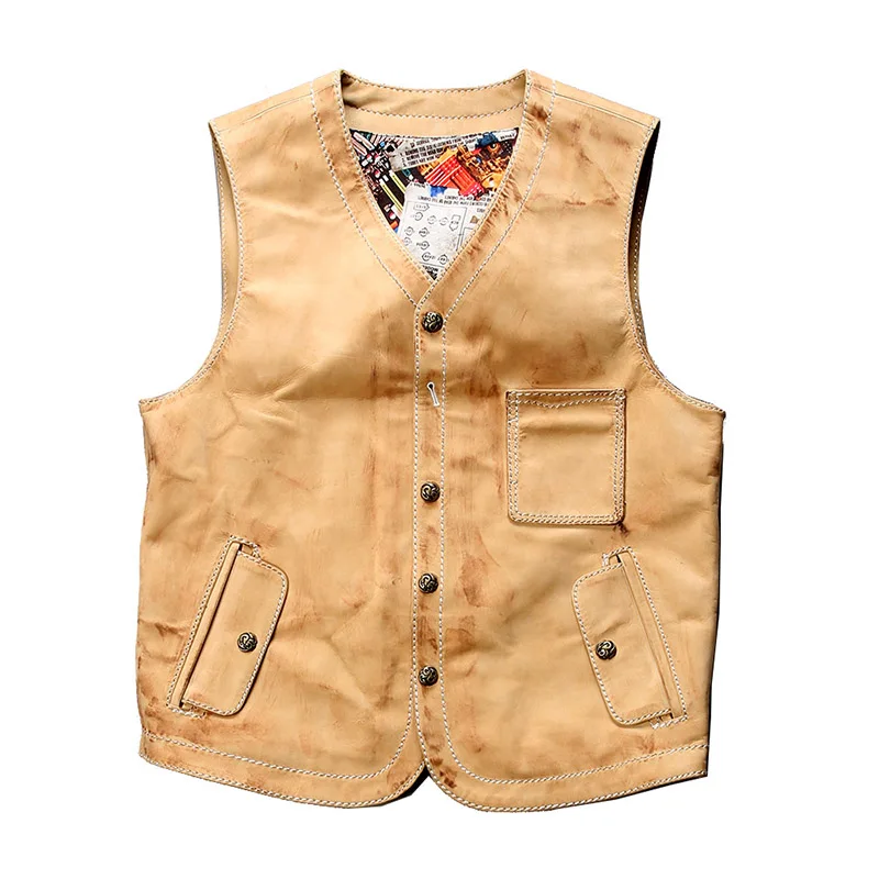 

Asian 10032 Read Description! size super quality cow leather vintage waistcoat men's cowhide stylish rider vest