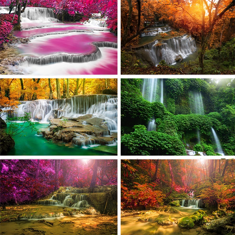 

Nitree Purple Leaf Sunlight Landscape Natural Scenery Stream Waterfall Scenes Backdrop Photo Studio Photography Background Vinyl