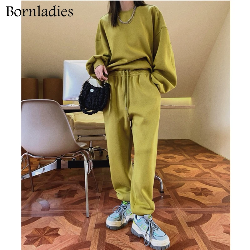 Bornladies 2022 осенний женский хлопковый свитшот комплект оверсайз Женский Свободный
