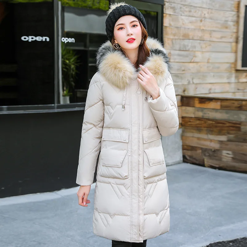 Популярная Новая Толстая хлопковая куртка средней длины с большим воротником