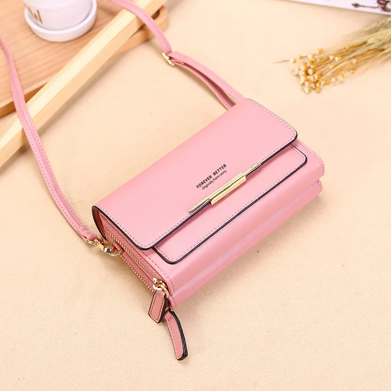 

2021 New Ladies Messenger Bag Large Capacity Multifunctional Shoulder Bag Pu Leather Zipper Buckle Mid-length Clutch Purse